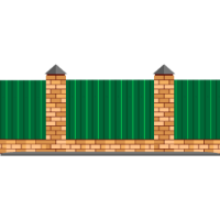 Забор из профлиста с кирпичными столбами на ленточном фундаменте